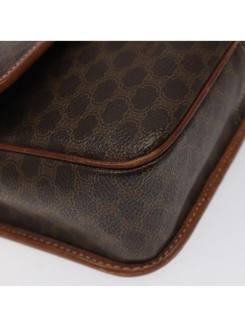 Authentic CELINE Macadam Canvas Circle Shoulder Bag PVC Leather Brown Gold - Picture 7 of 16